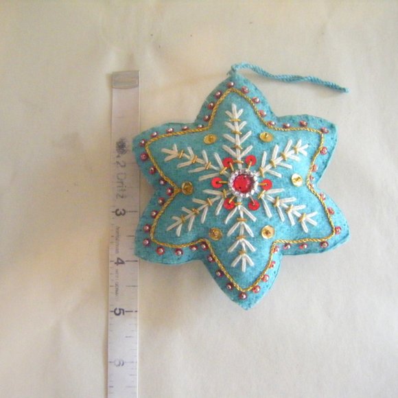 Blue Embroidered Fabric Star Snowflake Ornament - Picture 5 of 5